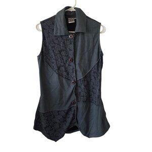 Parsley & Sage Womens Size S Sleeveless Button-Up Vest Top Floral Lace Patchwork